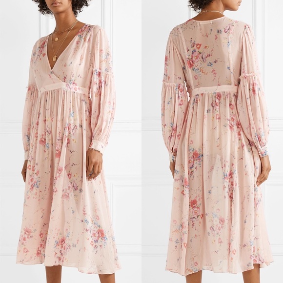 LoveShackFancy Dresses & Skirts - LoveShackFancy pink blush floral silk frayed dress